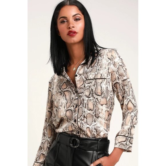 Lulus Tops - Lulus Top Snake Print Satin Rhea Button Down Long Sleeve